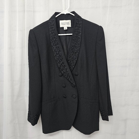 Vintage Executive Collection Blazer Black Beaded Formal Double Breasted 14P - Picture 1 of 9